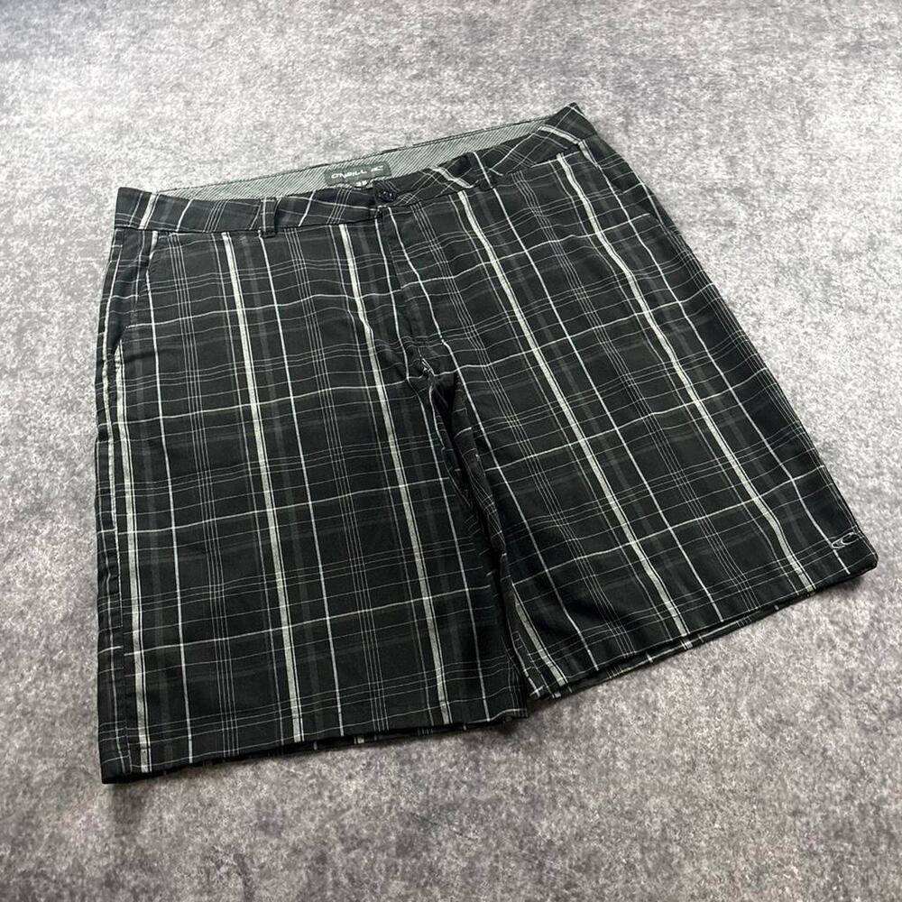 O’Neill Men’s 38 Black Plaid Long Shorts Y2K Skater Surf Streetwear